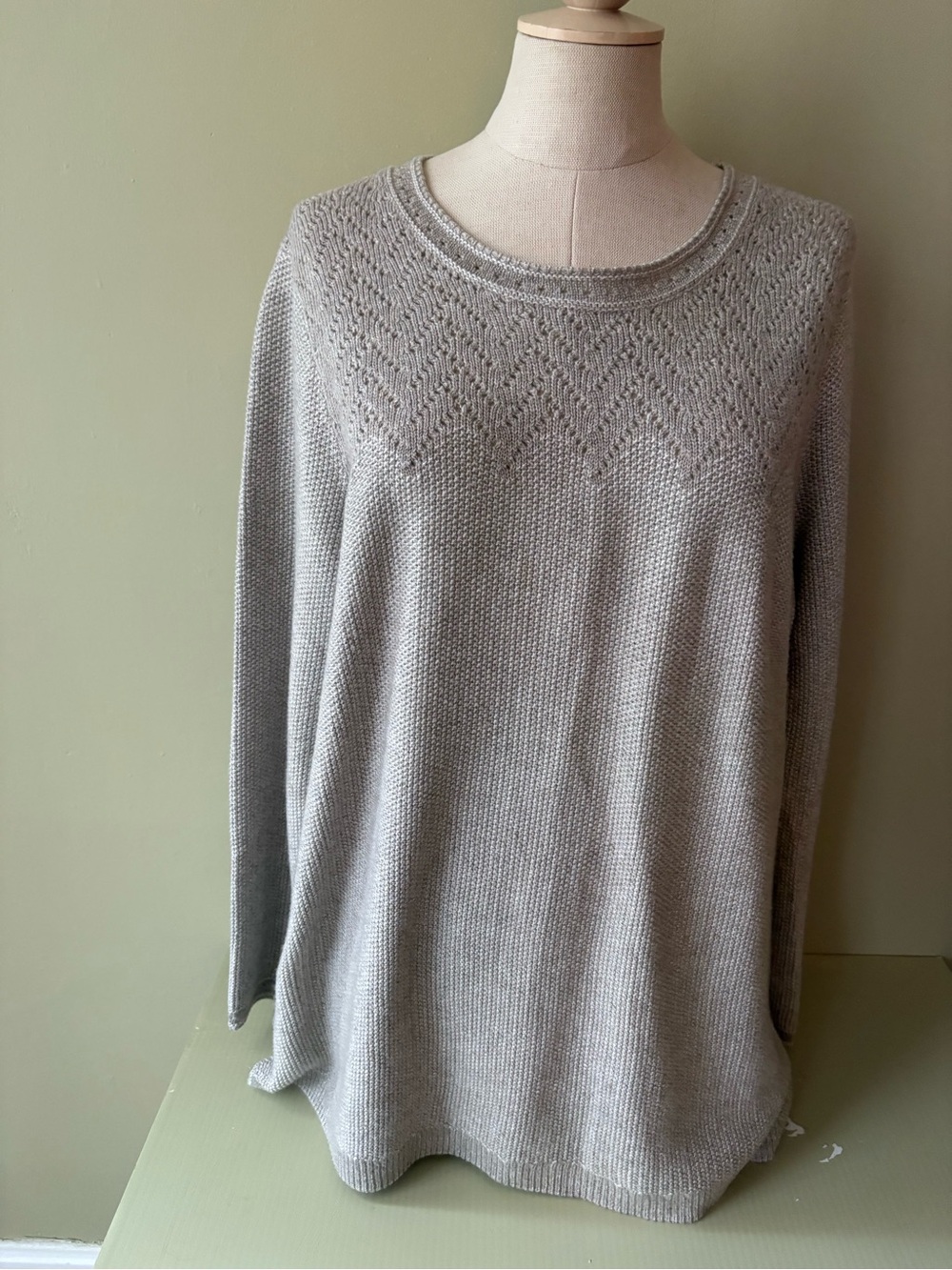Northern Reflections Light Gray Textured Crewneck Sweater XL